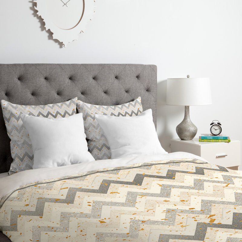 Ensemble de housse de couette confettis, Housse très grand + 2 taies décoratives, Gris / Beige