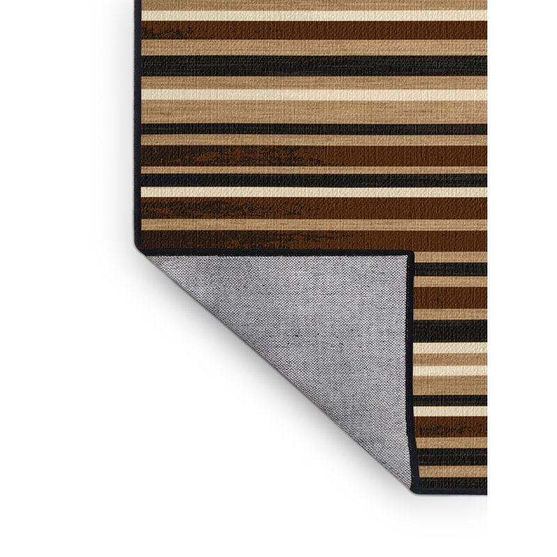 Washable Cognac Light Beige Striped Area Rug, Rectangle 5' x 7'