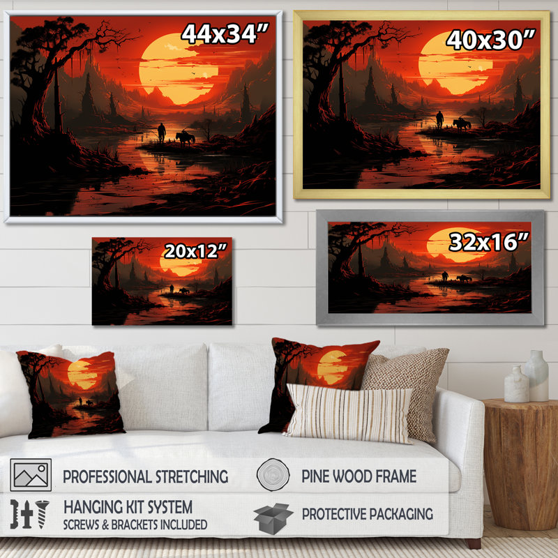 «Dessert Journey at Sunset I», reproduction sur toile, Cadre flottant noir, H 12 po x l 20 po x P 1 po