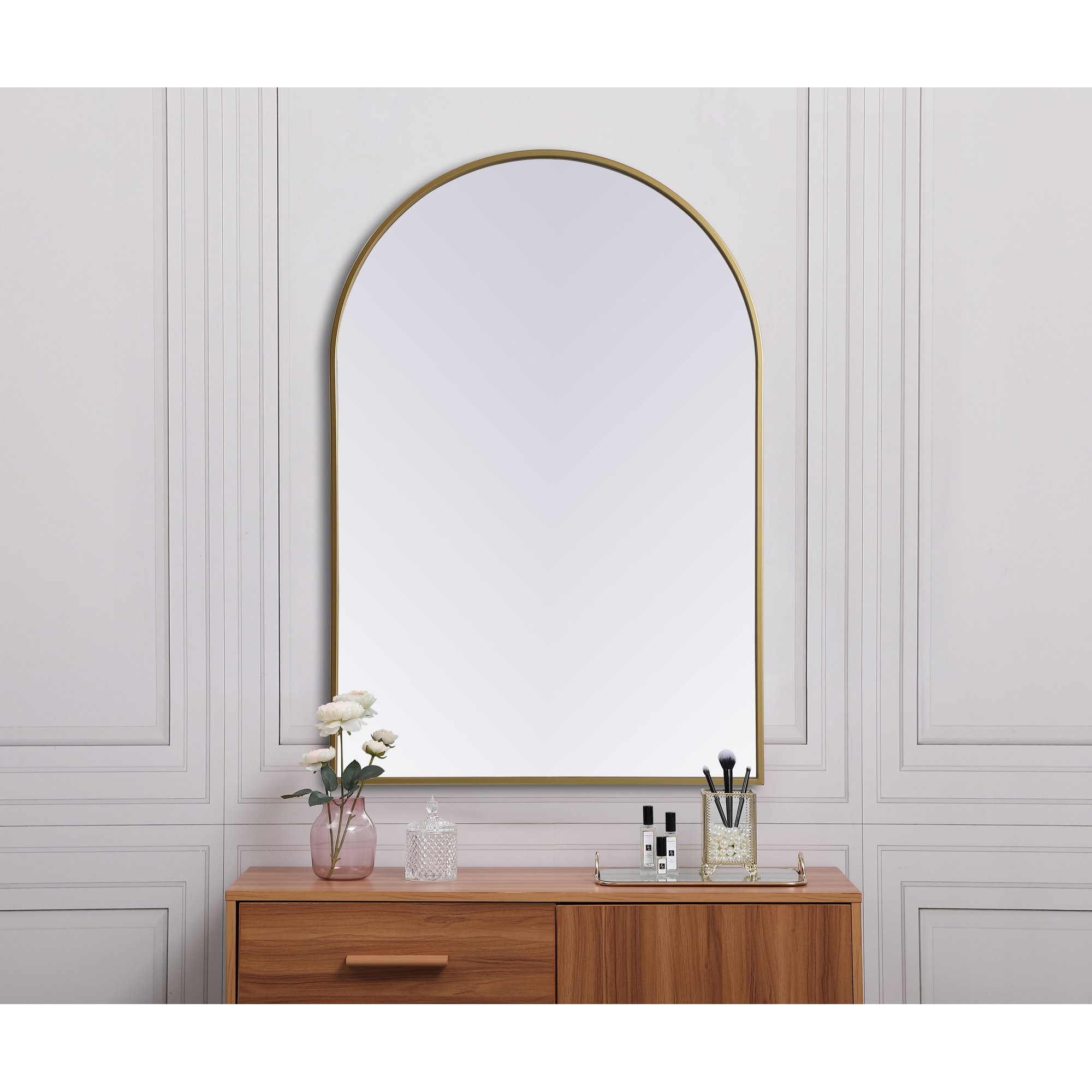 Sabine Metal Arch Wall Mirror, Brass, 40" x 27"
