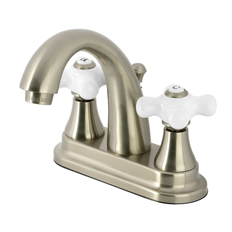 Kingston Brass English Vintage Two-Handle 3-Hole Deck Mount 4" Centerset Bathroom Faucet with Pop-Up, Brushed Nickel