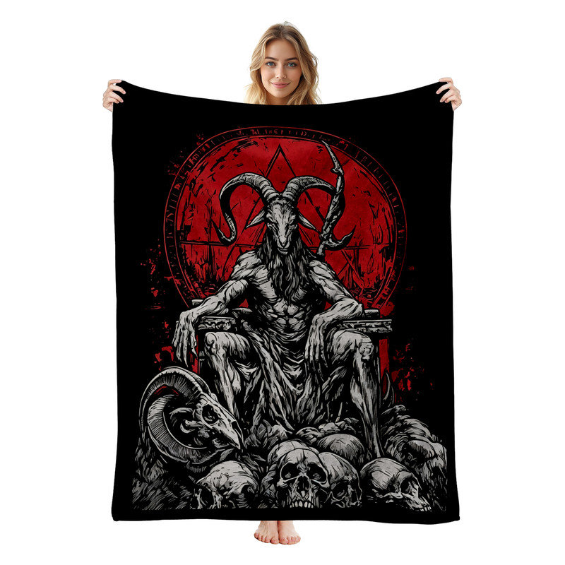 Jeté en flanelle JYK Halloween, Goat Skulls Throne