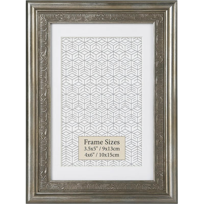 Silver Ornate Picture Frame with Mat for Wall or Tabletop Display