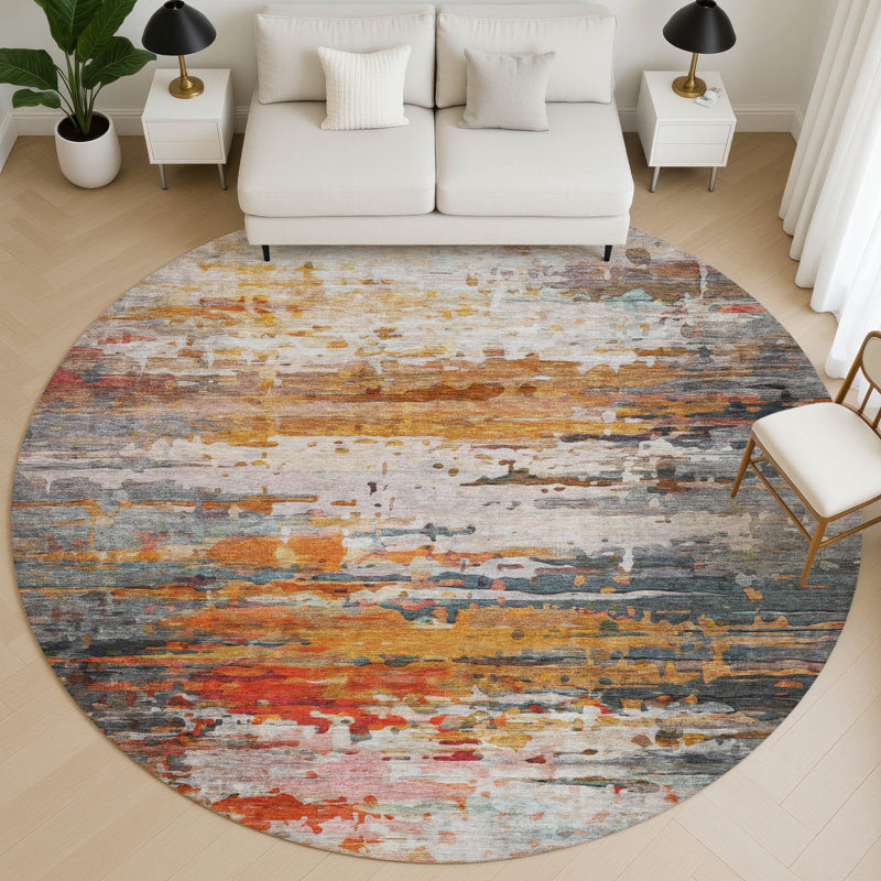 Premium Machine Washable Mayfield AMF2034 Abstract Rug, 2'6" x 3'10", Copper
