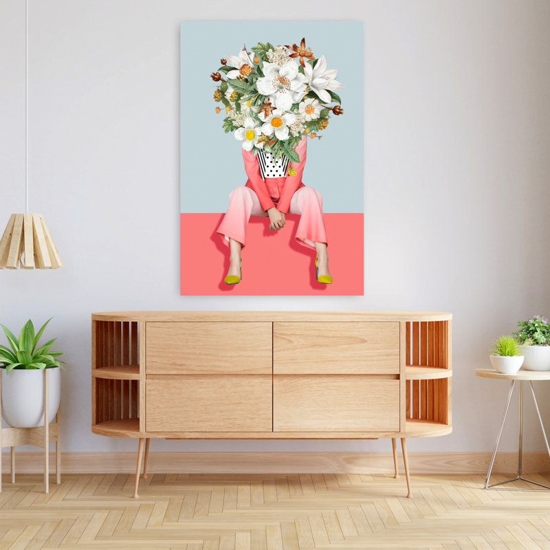 Art mural fleuri au printemps contemporain, H 48 po x l 32 po
