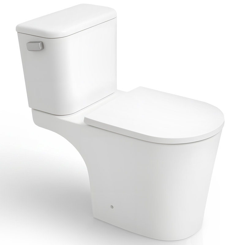 Two-Piece Elongated Toilet In White With Soft-Close Lid, 1.6 GPF Flush, Compatible With Macerator Pump (Toilet Only)