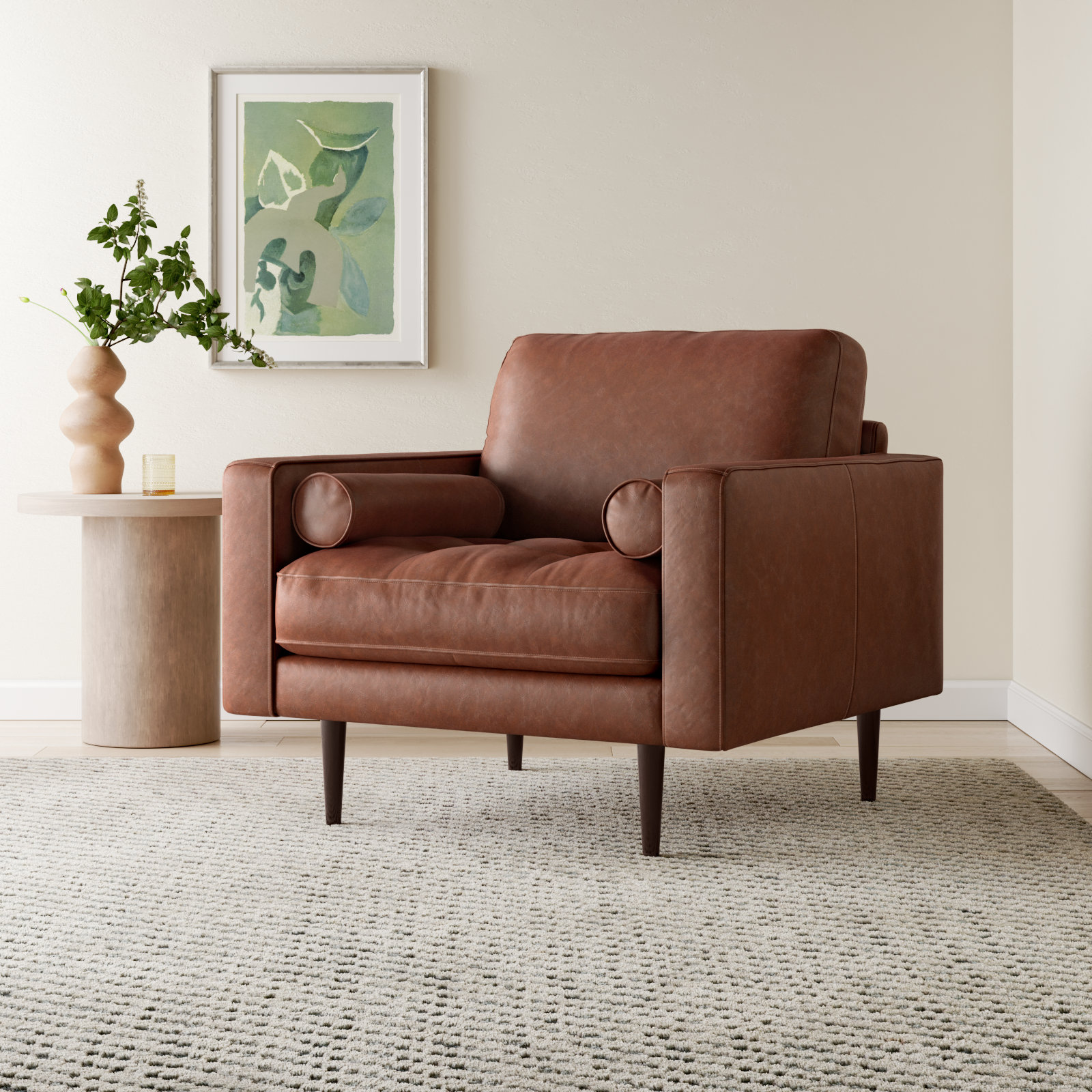 Arlo Genuine Leather Armchair, Vintage Brown Top Grain Genuine Leather