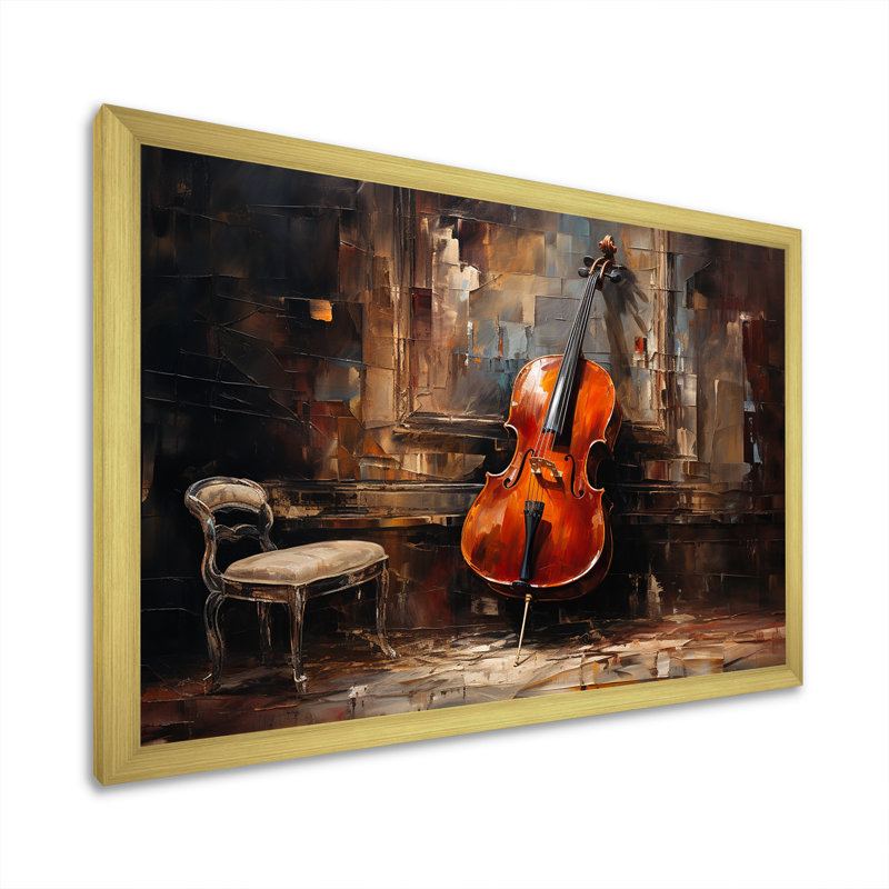 Violoncelle charisma profond bourgogne III sur toile, Cadre doré simple, H 30 po x l 40 po x P 1,5 po