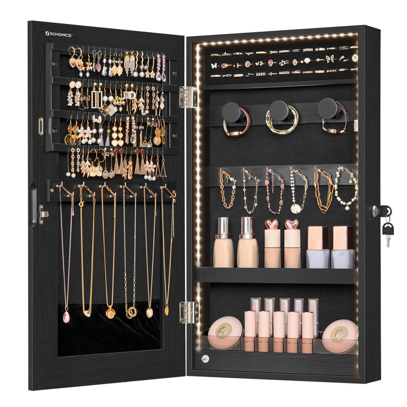 Armoire à bijoux avec miroir à suspendre, Noir, noir, noir, noir