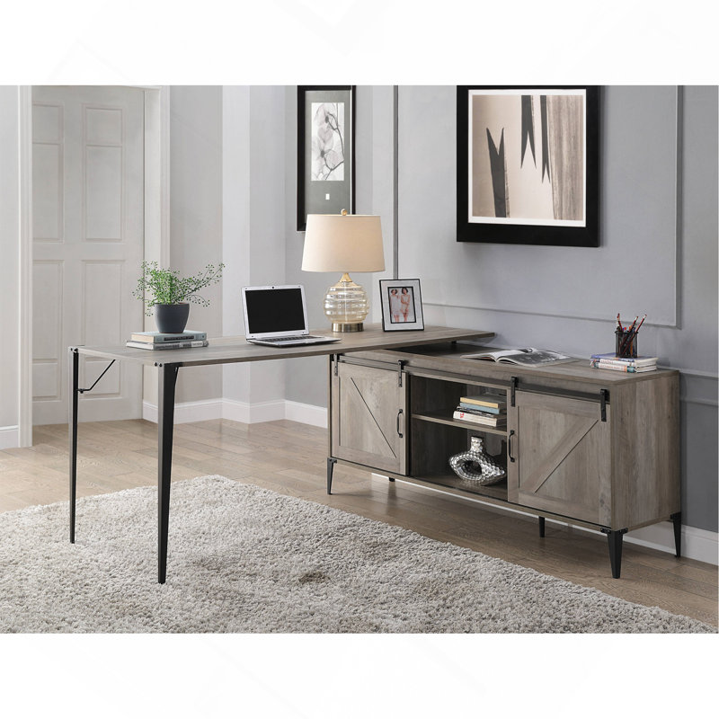 Bureau d'écriture Zakawani, 30.98" H x 64.98" W x 65.04" D, Gris / Noir