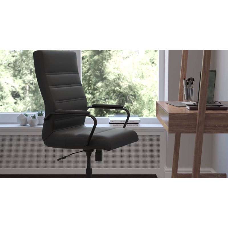 Gray LeatherSoft High Back Executive Swivel Office Chair with Chrome Frame