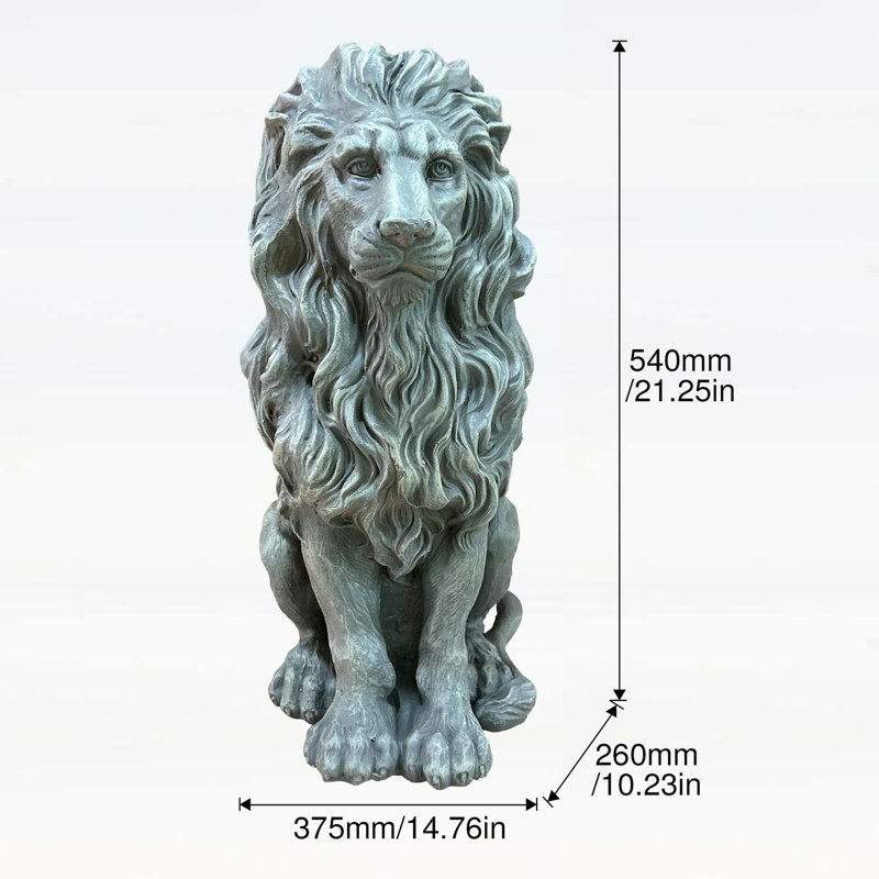 Statue de lion assis en oxyde de magnésium, résistante aux intempéries et finement détaillée, pour la décoration de jardin extérieur.