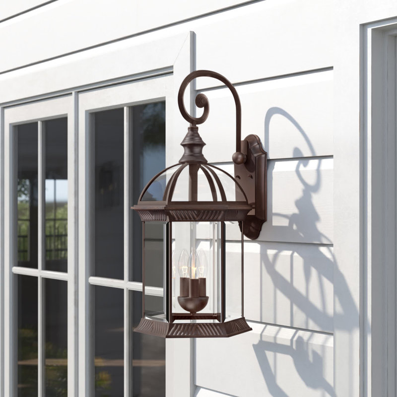 Lanterne murale d'extérieur à 3 ampoules Aulay, Bronze rustique / biseauté transparent, H 26,25 po x l 13 po, Incandescent