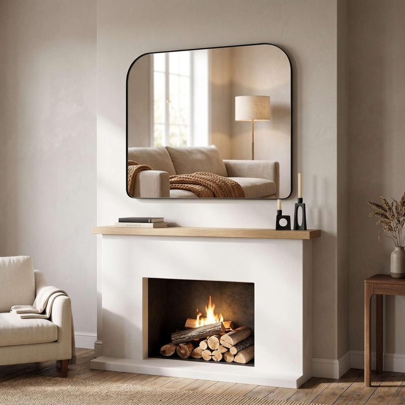 Wide Arch Rectangle Bathroom Vanity Mirror | Stainless Steel Frame, Matte Black, 30" x 36" 