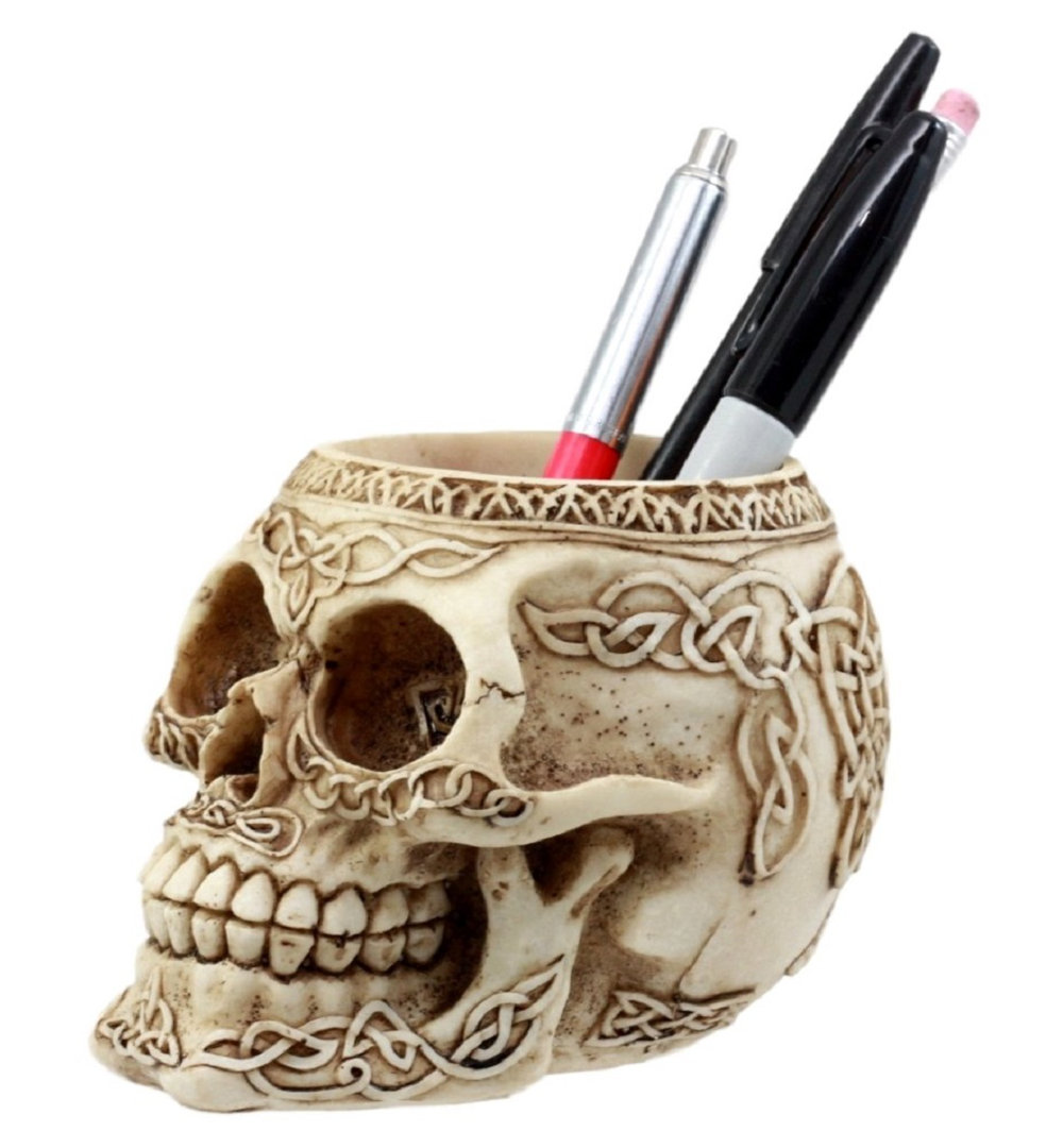Traeger Day of the Dead Celtic Tribal Tattoo Skull Pen Holder World Menagerie