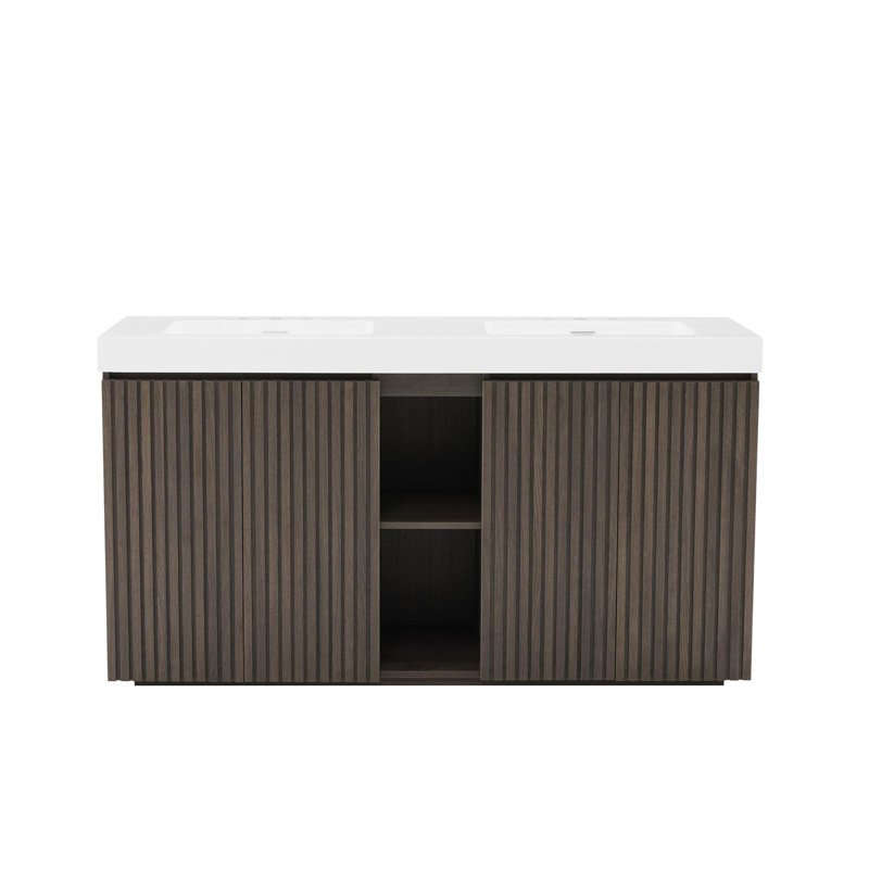 Meuble-lavabo avec lavabo et grand rangement 60F, Oak,Smoke