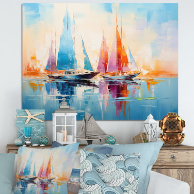 Sailboat Abstract Coastal Symphony I - Sailing Boat Canvas Wall Art
