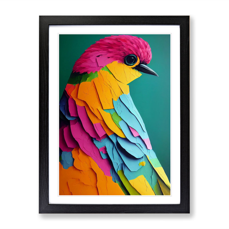 Technicolour Bird No.1 Abstract - Single Picture Frame Print, 46cm H x 34cm W x 2cm D, Black Framed