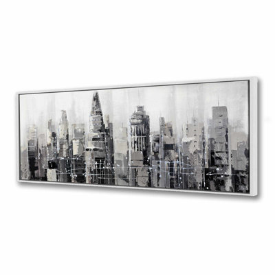 Gray City - Office Building Framed Canvas Home Decor Art