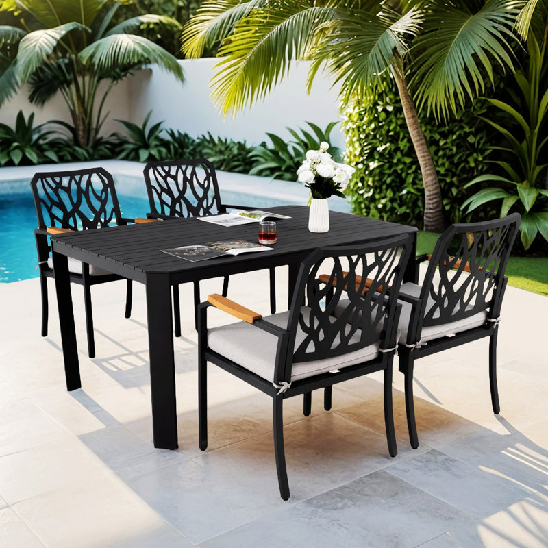 Ensemble de salle à manger d'extérieur en aluminium 5 pièces avec 4 chaises, 4