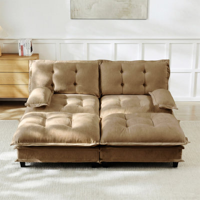 77"  Modern Sofa Modular Sectional Cloud Couch With 2 Ottoman, 2-Seat Chenille Deep Seat Sofa With Comfy Lattice Decored Seat Cushion, Sleeper Sofa Bed For Living Room, Apartment