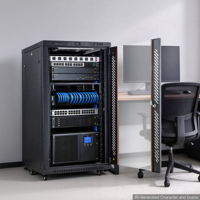 Armoire réseau 18U, PDU intégré, 2 ventilateurs, lumière DEL, pour équipement audio-vidéo 19 ", profondeur 23,6" (installation 18 "), 660 lbs maximum, porte verrouillable avec affichage de la température des roulettes