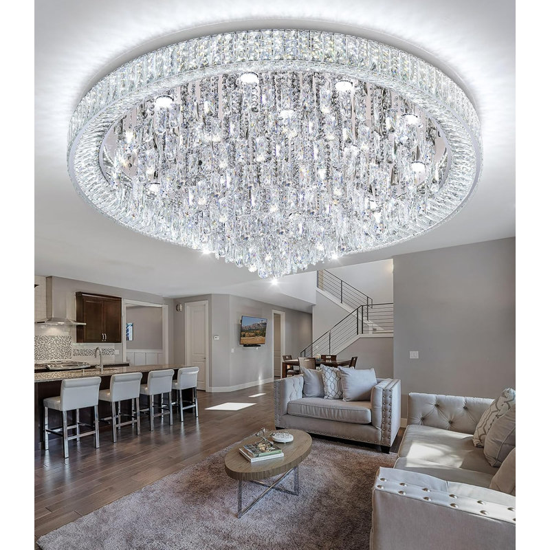 Lustre moderne en cristal à intensité variable, Argent argent