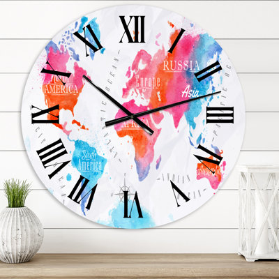 World Map In Green And Blue - Modern Wall Clock