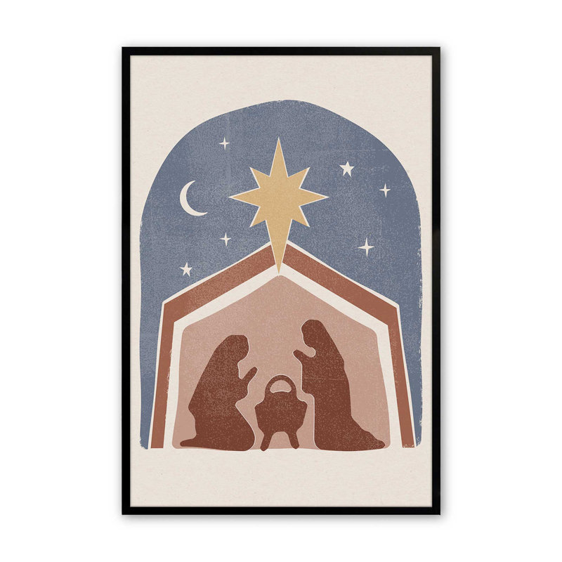 Étoile de Bethléem, crèche de Noël I, reproduction dans un cadre, H 11 po x l 9 po, Cadre noir satiné