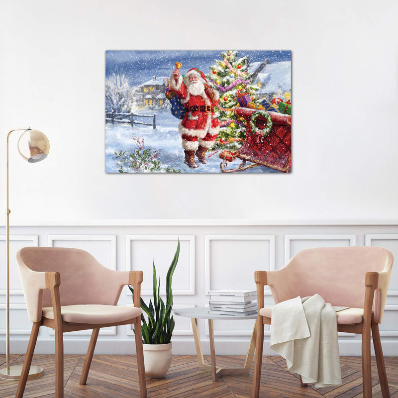 Santa Ringing Bell With Sleigh by Marcello Corti - Wrapped Canvas Print, 101.6 cm H x 66.04 cm W x 1.91 cm D