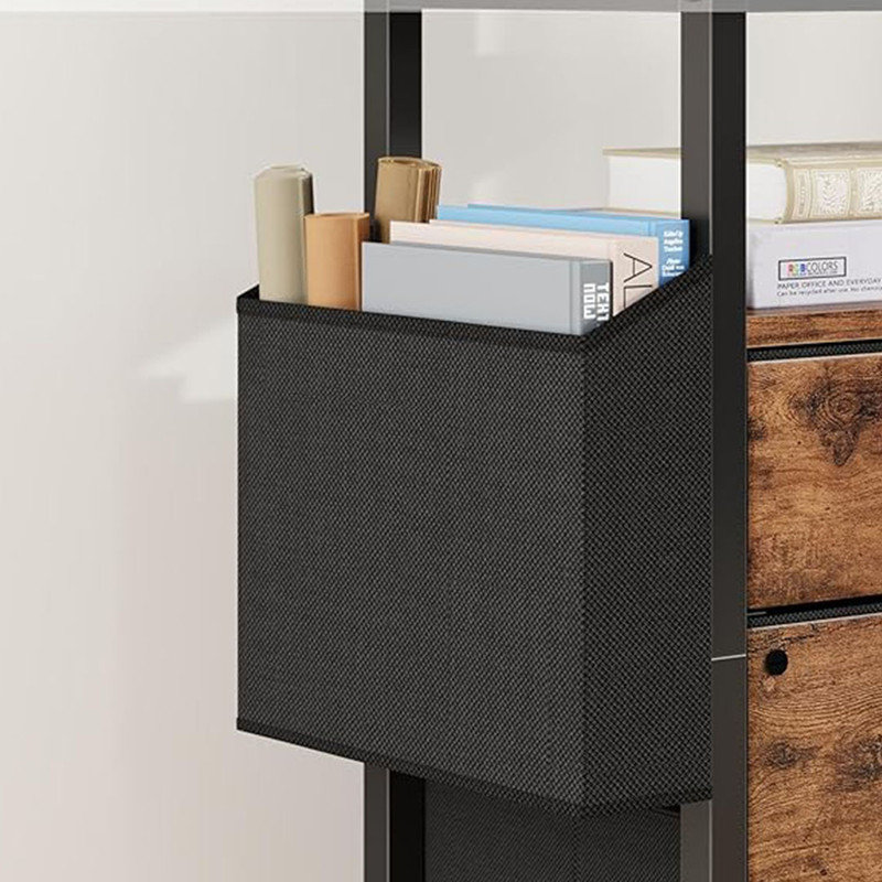 2 Drawer File Cabinet with 24'' Extended Desktop,  Rolling File Cabinet with Side Bag, Fabric Drawer, Light Brown