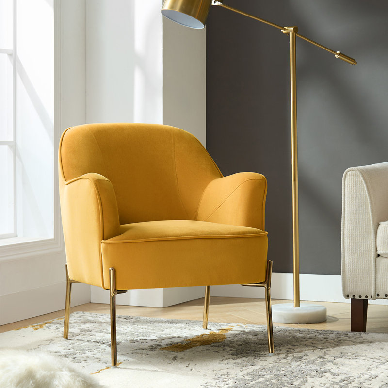 Cleo 26" Wide Contemporary Chair with Recessed Arms, Mustard Velvet