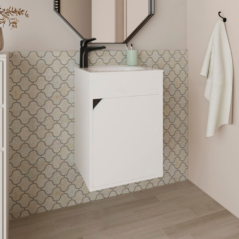 Meuble-lavabo flottant blanc avec porte, 21.6" H x 15.6" W x 12.6" D, Blanc