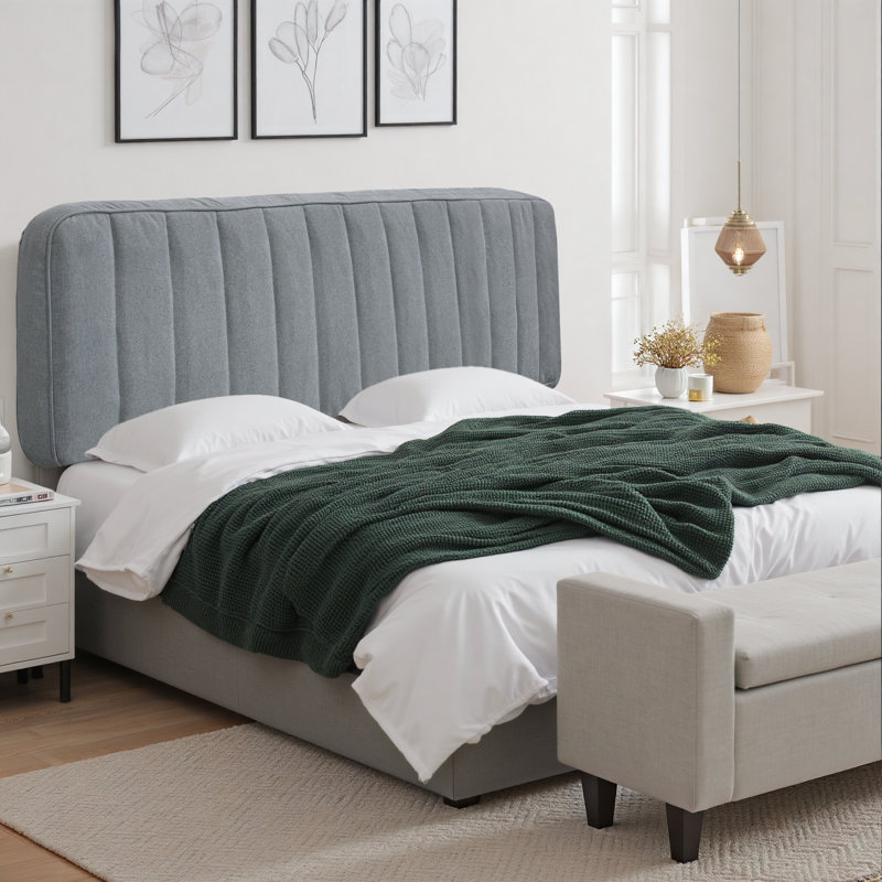 Upholstered, Assembly-Free Cashmere Yarn-Dyed Linen Headboard Compression, Gray, Queen