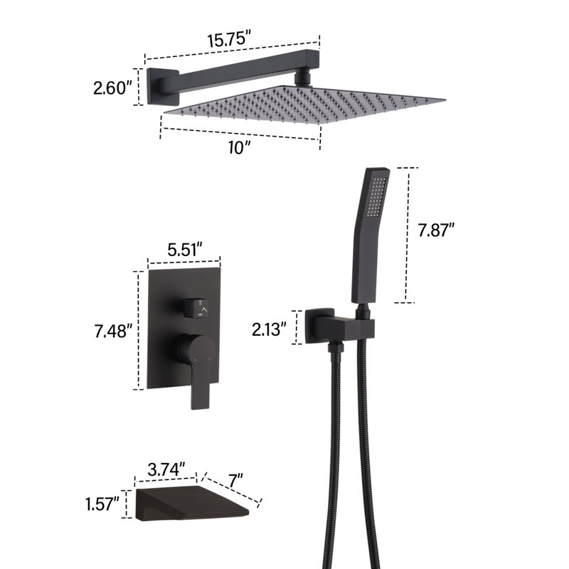 Black Shower Faucet Set Rainfall Shower System With Rainfall Shower Head And Handle Set Modern Shower Fixtures 10 Inch Shower Head With Handheld Combo Shower Valve Included Matte Black