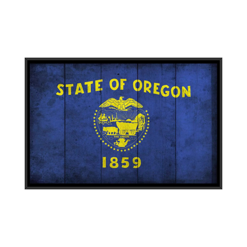 Drapeau de l'Oregon, planches avec grunge, impression sur toile, H 18 po x l 26 po x P 1,5 po, Toile avec cadre flottant noir
