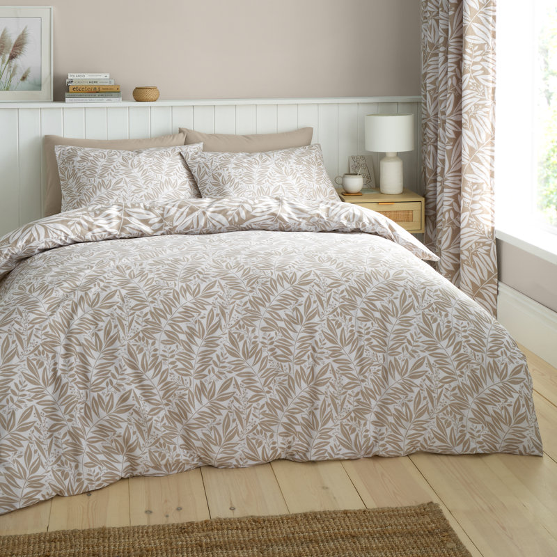 Sorrel Leaf Reversible Duvet Cover Set, Super King Duvet Cover Set + 2 Pillowcases, Beige