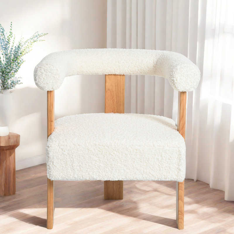 Fauteuil rembourré blanc avec boucle en velours, accoudoirs de chaise moderne, Boucle