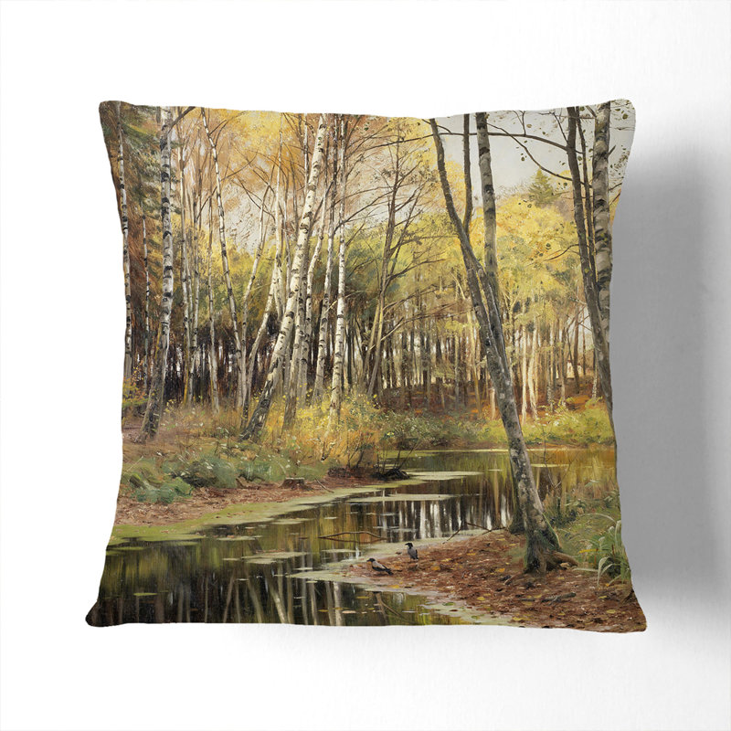Autumn in the Birchwood Scatter Cushion, 40cm H x 40cm W x 15cm D, Stone