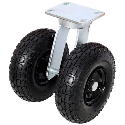 Roulette pivotante pneumatique double de 10 pouces, capacité de charge de 660 lb, cadre en acier galvanisé noir, monobloc avec roulements à billes