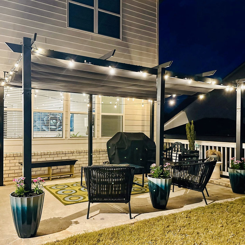 Pergola 11 x 16 pi avec cour. Aluminium, tissu, cadre en aluminium réglable pour le divertissement de patio, activités amusantes