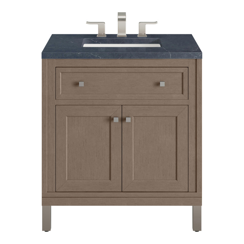 Meuble-lavabo simple l 30 po Chicago, Pierre de savon anthracite, Céladon fumé, 8 po