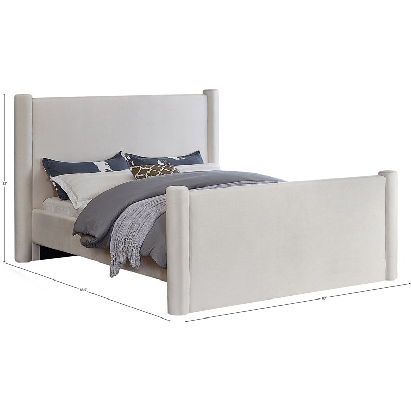 Lit plateforme tapissier Elias, Velours crème, Très grand