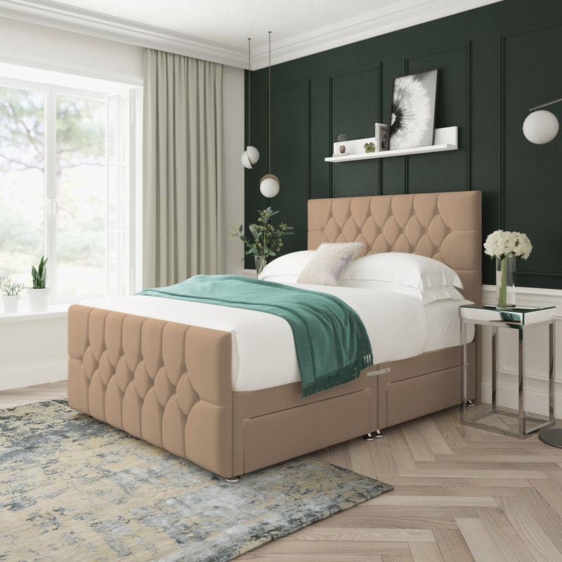 Upholstered Divan Bed, Right Side Drawers, Kingsize (5'), Mink
