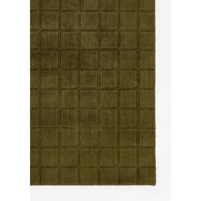 Meile Green Hand-Loomed Geometric Wool Rug