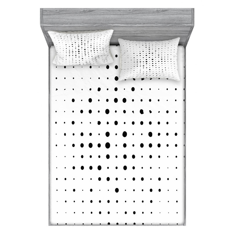 Microfiber Floral Sheet Set, Full/Double Fitted Sheet, Black/White Polka Dots
