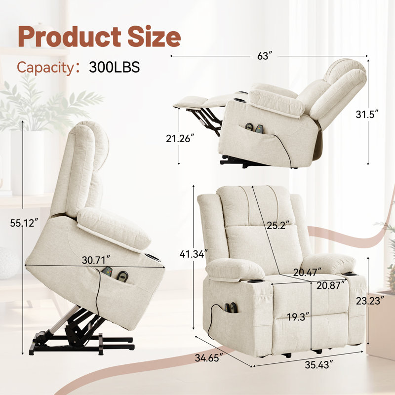 KORSER Power Lift Recliner Chair for Elderly with Massage and Heat, Electric Lift Reclining Chair with Side Pockets and Cup Holders, Massage Recliner Chair for Living Room