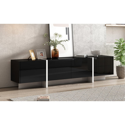 Console de 80 po: design moderne blanc et noir, finition ultrabrillante, armoire de rangement spacieuse pour téléviseurs: noir contemporain, espace généreux