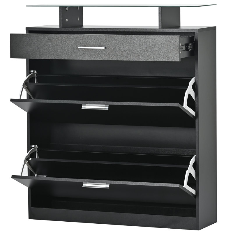 ON-TREND Slim Entryway Organizer With 2 Flip Drawers, Black