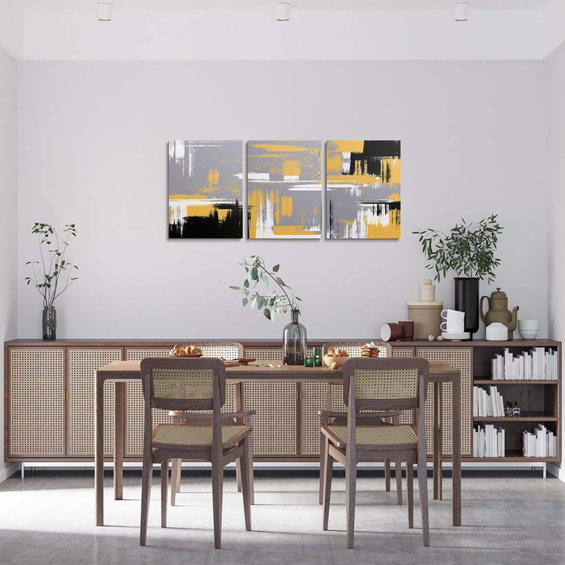 3 Piece Wrapped Canvas Print, Yellow/Grey